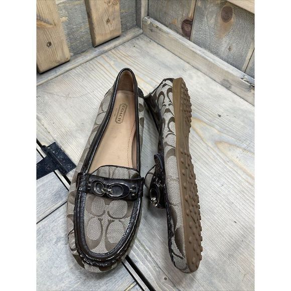 COACH Fortunata Loafer US9 Tan/Brown Slip-on Leather Canvas Driving Shoes - Picture 5 of 10